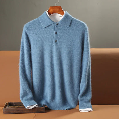 Men’s Polo Sweater – Wool – Relaxed Fit – Long Sleeve – Ribbed Hem & Cuffs