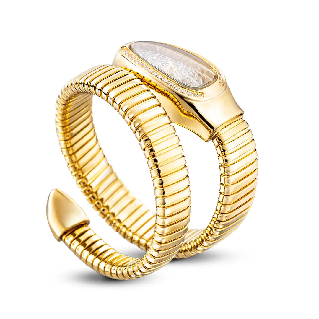 Lily Oval Pave Bracelet Wrist Watch | Stone Embellished Bezel Snake Coil Band Wrist Watch