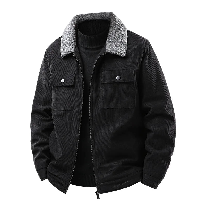 Oscar Ribbed Textured Collar Relaxed Fit Bomber Jacket | Collared Hip-Length Bomber Jacket