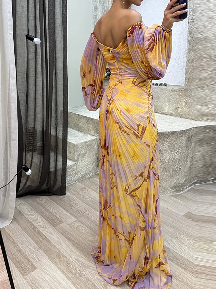 Women’s Evening Dress – Off Shoulder – V-Neck – Ruched Bodice – Luxury Fabric – Full Length