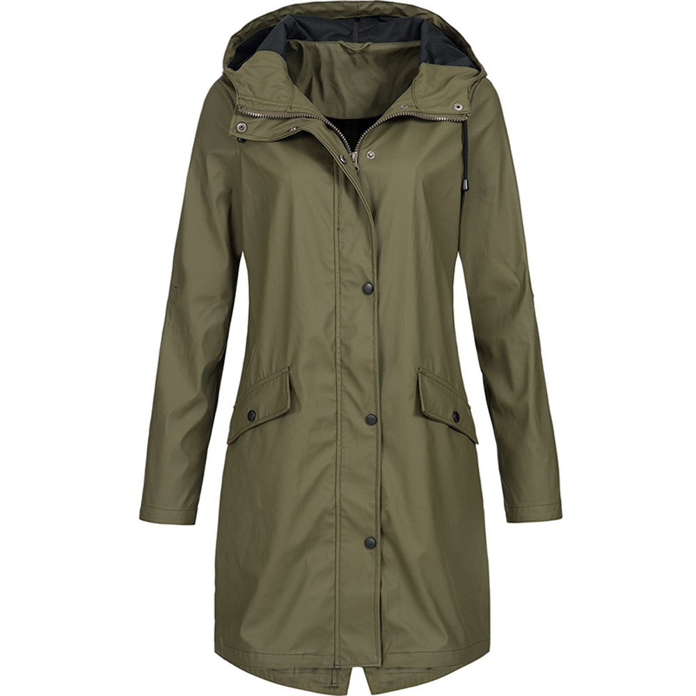 Women’s Rain Jacket – Water-Resistant – Relaxed Fit – Hooded – Mid-Thigh Length