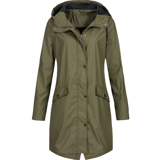 Women’s Rain Jacket – Water-Resistant – Relaxed Fit – Hooded – Mid-Thigh Length