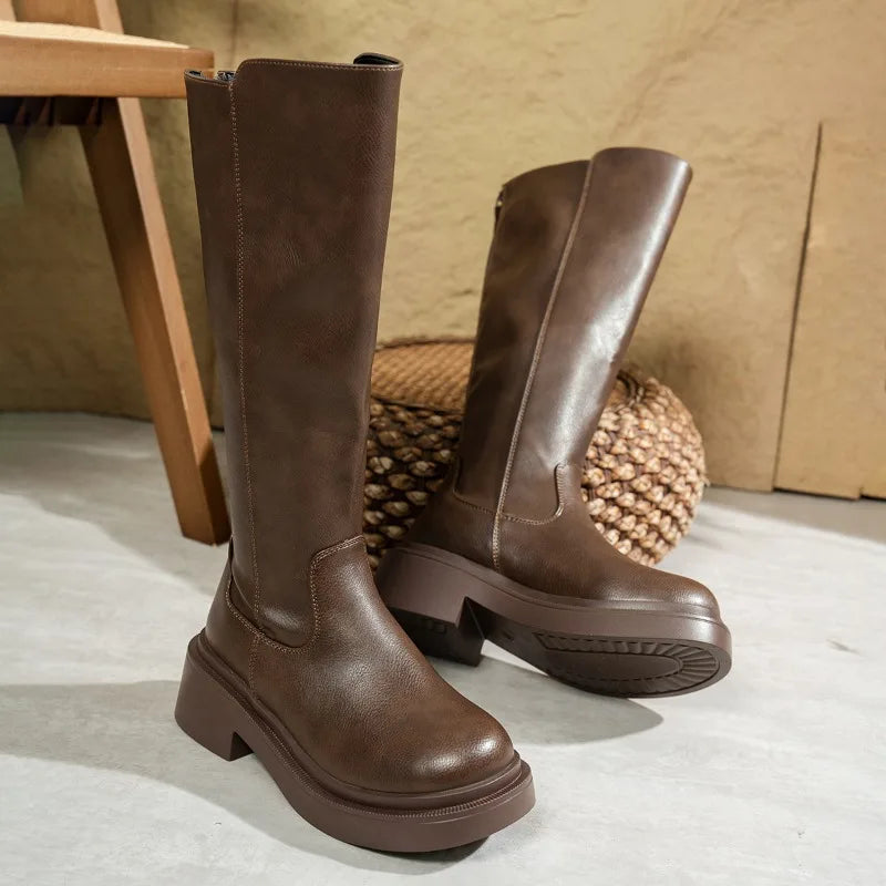 Sienna Knee-High Platform Boots | Platform Block Heel Boots