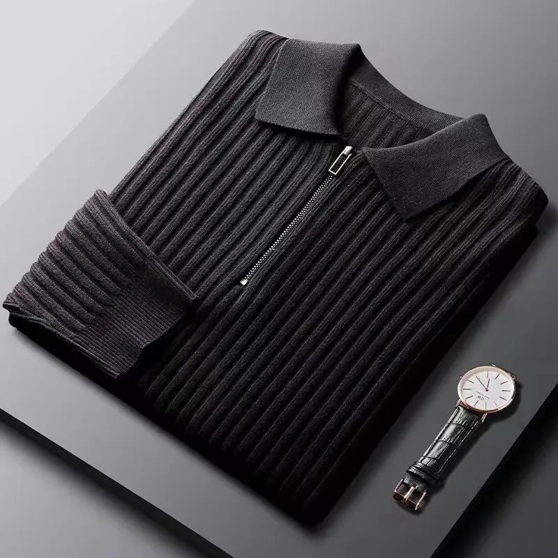 Men’s Pullover Sweater – Wool – Regular Fit – Half Zip – Ribbed – Polo Collar