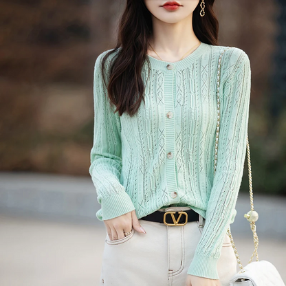 Women’s Knitted Cardigan – Cotton – Slim Fit – Long Sleeve – Button Front