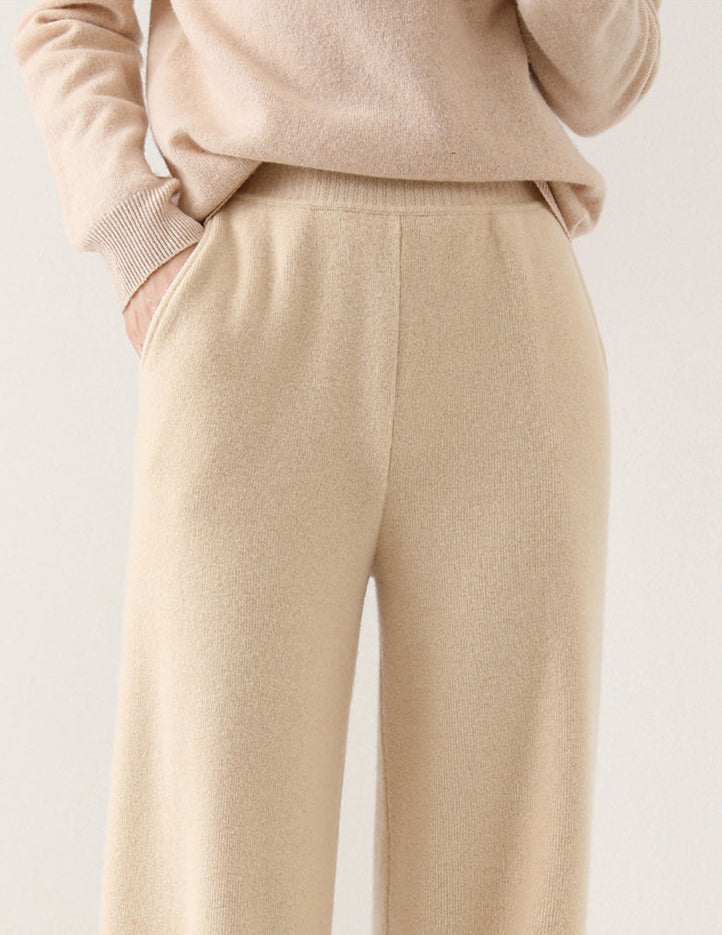 Isabella Relaxed Fit Wide-Leg Pants | Elastic Waist Pockets Pants