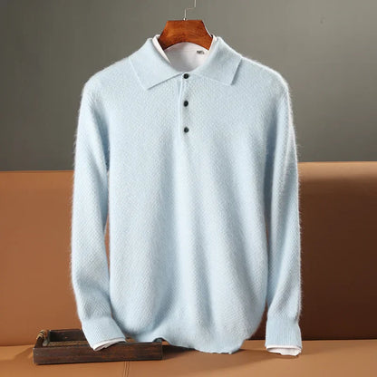 Men’s Polo Sweater – Wool – Relaxed Fit – Long Sleeve – Ribbed Hem & Cuffs