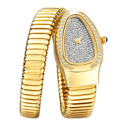 Lily Oval Pave Bracelet Wrist Watch | Stone Embellished Bezel Snake Coil Band Wrist Watch