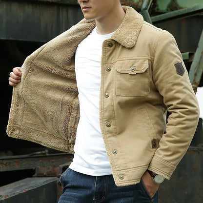 Men’s Jacket – Shearling Collar – Classic Fit – Button Up Casual Style