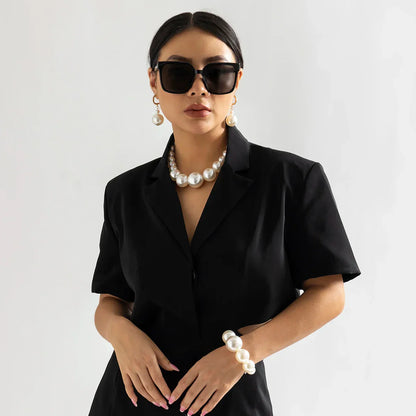 Amelia Graduated Pearl Necklace And Dangle Earrings Set | Statement Collarbone-Length Necklace Ear-Length Earrings Set