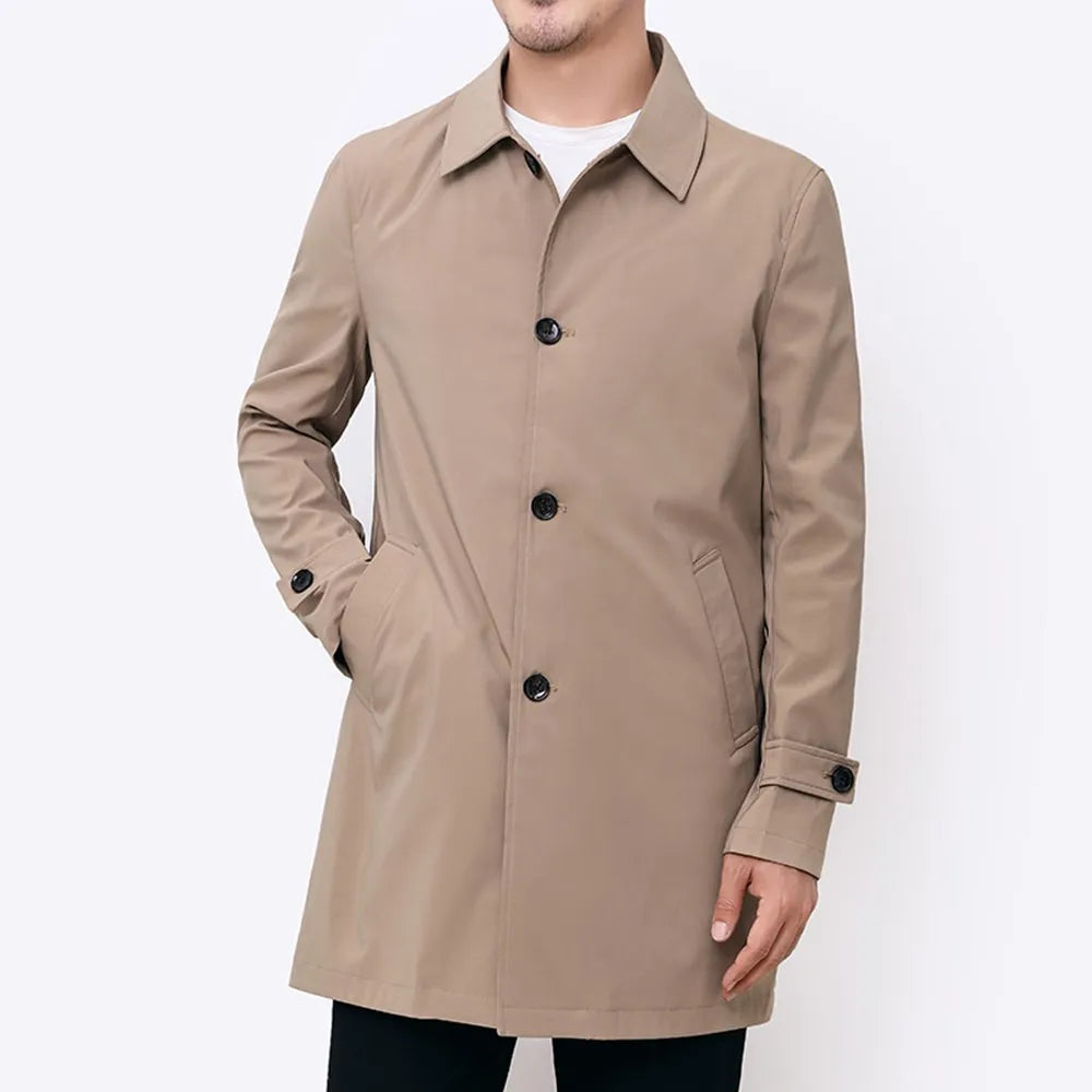 Men’s Windbreaker Jacket – Water-Resistant – Relaxed Fit – Mid-Length – Button Front