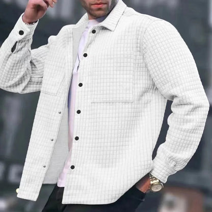 Men’s Shirt Jacket – Quilted Texture – Relaxed Fit – Button Front Outer Layer