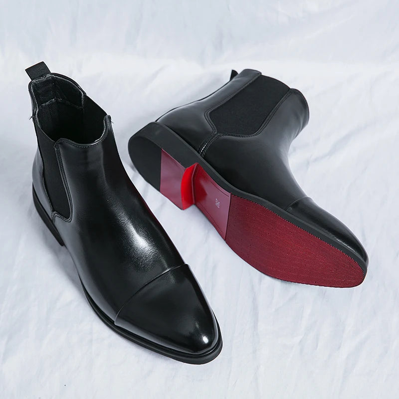 Men’s Leather Boots – Ankle Length – Sleek Fit – Cap Toe – Slip-On Chelsea Style