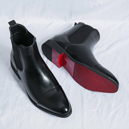 Men’s Leather Boots – Ankle Length – Sleek Fit – Cap Toe – Slip-On Chelsea Style