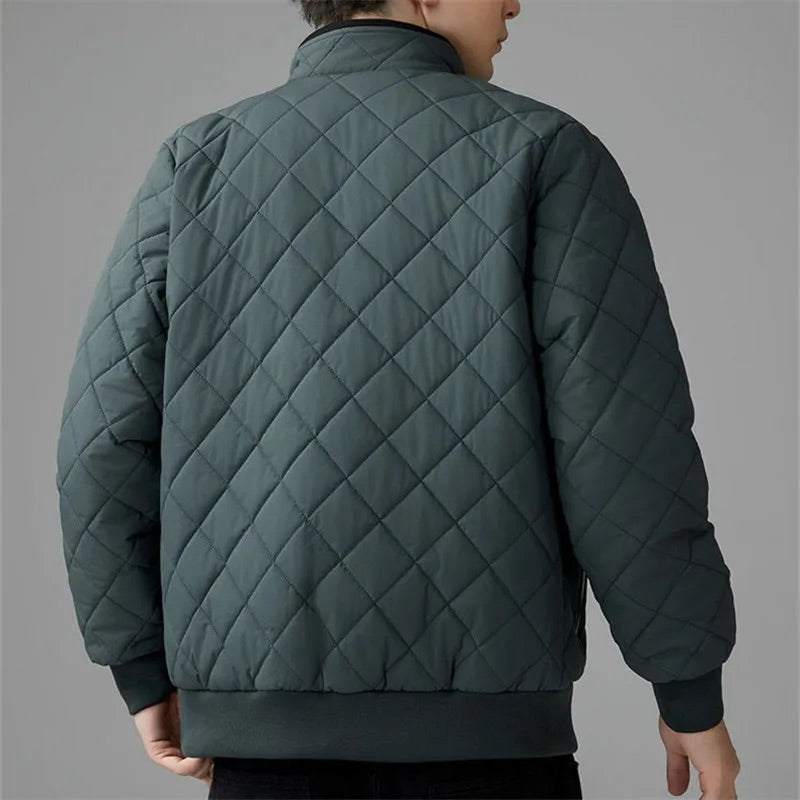 Harry Quilted Bomber Jacket | Stand Collar Ribbed Trim Jacket