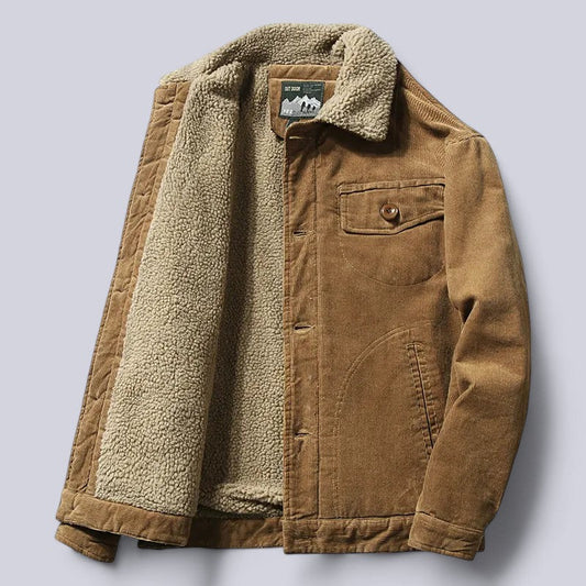 Men’s Jacket – Structured Fit – Corduroy Texture – Sherpa Lined – Button Front