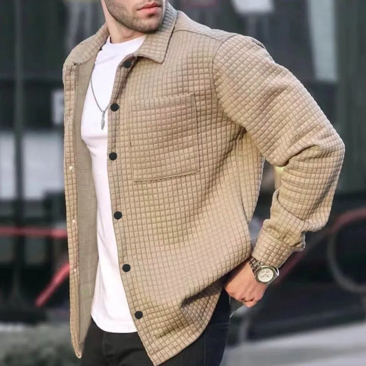 Men’s Shirt Jacket – Quilted Texture – Relaxed Fit – Button Front Outer Layer