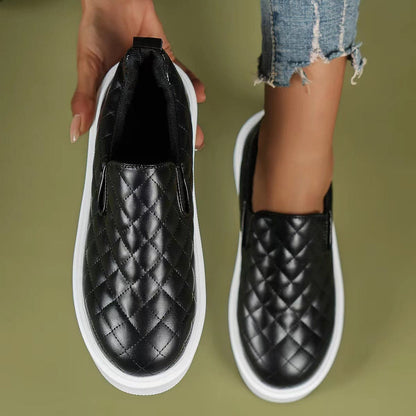 Women’s Slip-On Sneakers – Quilted Upper – Elastic Sides – Platform Sole Comfort