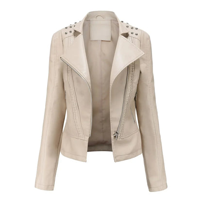 Women’s Tailored Jacket – Structured Fit – Cropped Length – Studded Shoulders – Zip Closure