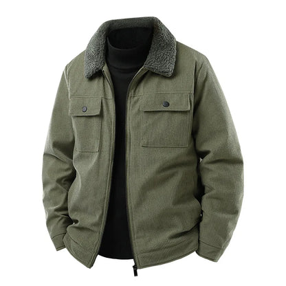 Oscar Ribbed Textured Collar Relaxed Fit Bomber Jacket | Collared Hip-Length Bomber Jacket