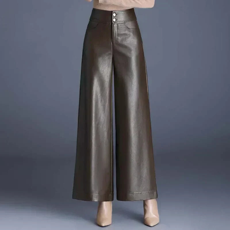 Women’s Trousers – High Waist – Wide Leg – Full Length – Relaxed Fit – Glossy Finish