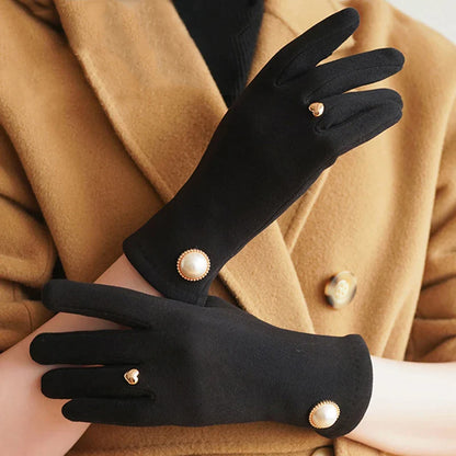 Amelia Fitted Gloves | Pearl Embellishment Wrist-Length Gloves
