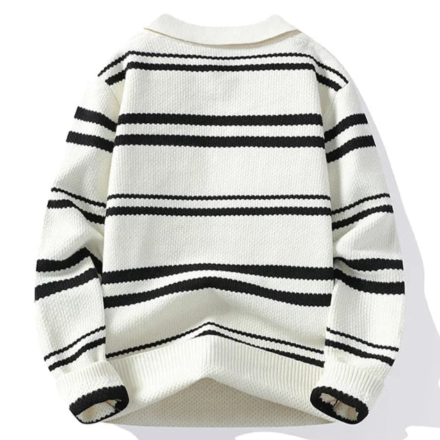 Arthur Relaxed Fit Polo Sweater | Collared Striped Long Sleeve Sweater