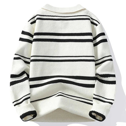 Arthur Relaxed Fit Polo Sweater | Collared Striped Long Sleeve Sweater