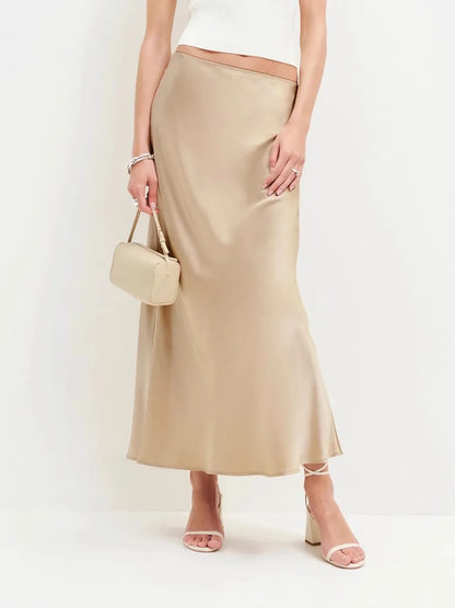 Women’s Midi Skirt – Satin Look – Fitted Silhouette – Minimalist Elegant Style