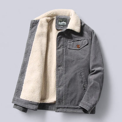 Men’s Jacket – Structured Fit – Corduroy Texture – Sherpa Lined – Button Front