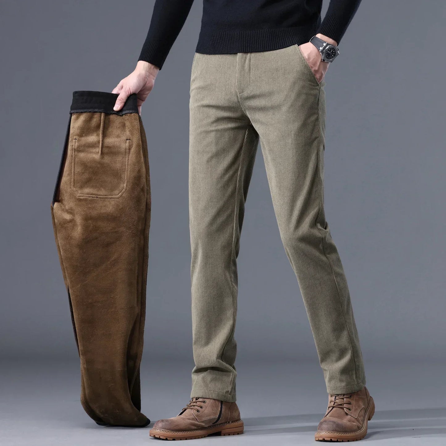 Theodore Fleece-Lined Ribbed Pants | Pockets Pants
