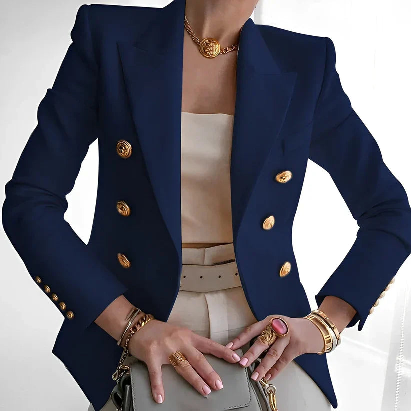 Women’s Blazer – Tailored Fit – Double-Breasted – Luxury Fabric – Gold Button Detail