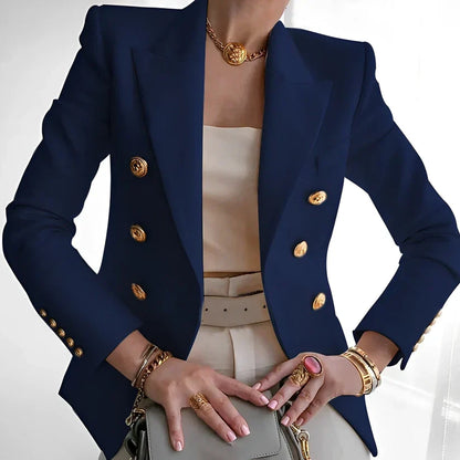 Women’s Blazer – Tailored Fit – Double-Breasted – Luxury Fabric – Gold Button Detail