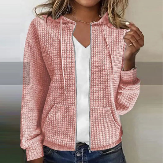 Women’s Hooded Jacket – Quilted Texture – Regular Fit – Zip Front with Pockets