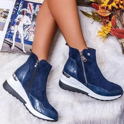 Women’s Ankle Boots – Wedge Heel – Orthopedic Support – Suede – Side Zipper