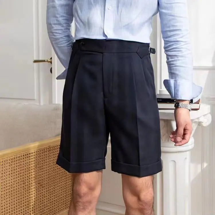 Men’s Tailored Shorts – Natural Fibers – Pleated Front – Cuffed Hem – Knee Length Fit