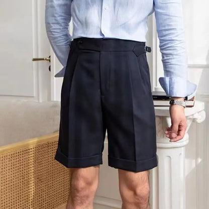 Men’s Tailored Shorts – Natural Fibers – Pleated Front – Cuffed Hem – Knee Length Fit
