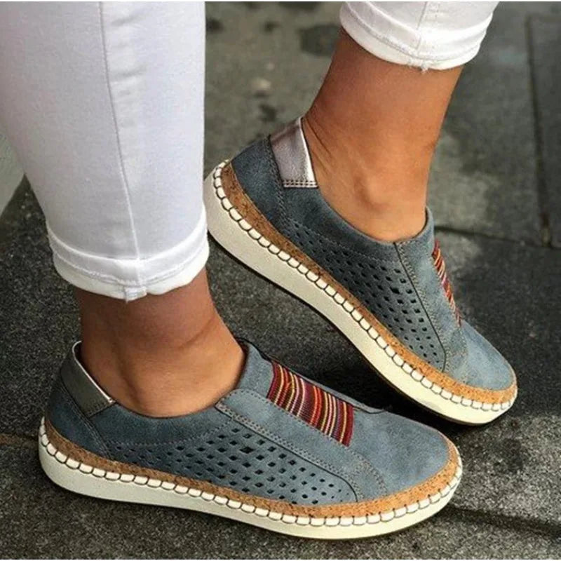 Women’s Slip-On Shoes – Perforated Upper – Cushioned Sole – Casual Comfort