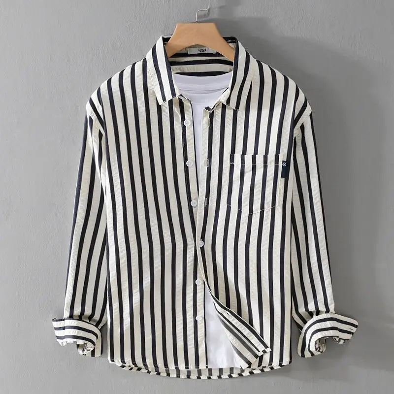 Women’s Blouse – Relaxed Fit – Vertical Stripes – Button-Down – Breathable Blend