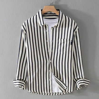 Women’s Blouse – Relaxed Fit – Vertical Stripes – Button-Down – Breathable Blend