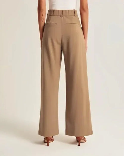 Women’s Wide-Leg Trousers – High Waist – Wool Blend – Pleated Front – Full Length