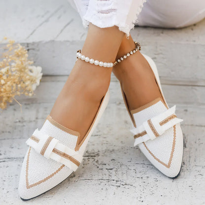 Women’s Slip-On - Pointed Toe Loafers - Knitted Fabric - Flat Sole - Decorative Bow