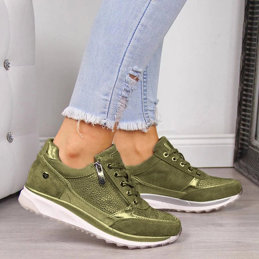 Women’s Sneakers – Breathable Mesh – Side Zipper – Orthotic Support – Casual Fit