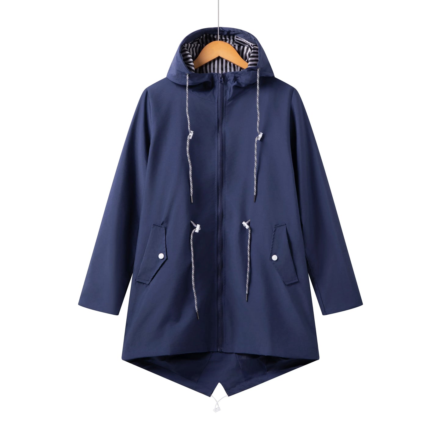 Women’s Trench Coat – Waterproof Fabric – Relaxed Fit – Hooded with Zip Closure