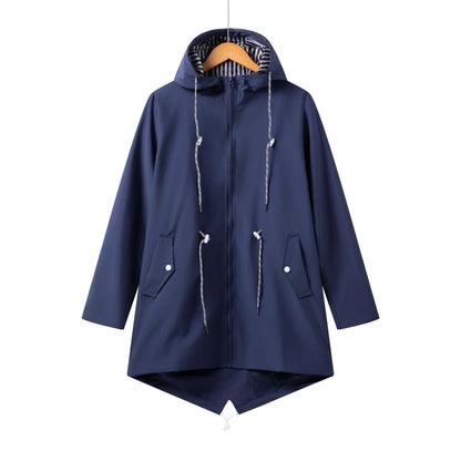 Women’s Trench Coat – Waterproof Fabric – Relaxed Fit – Hooded with Zip Closure