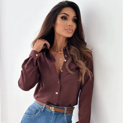 Women’s Button-Down Shirt – Tailored Fit – Cotton Blend – Long Sleeve – Classic Collar