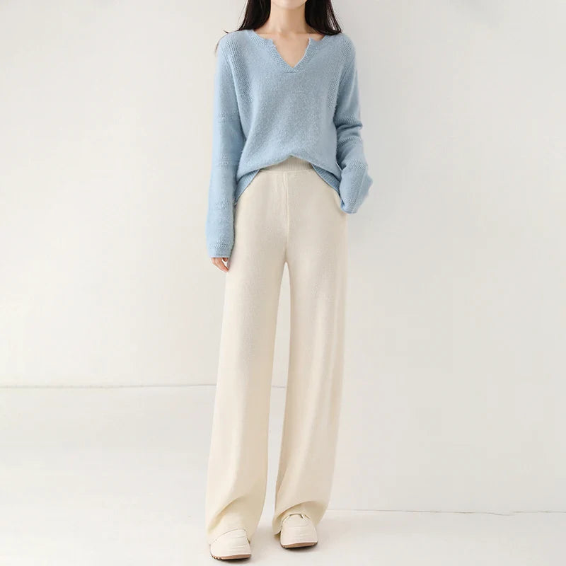Isabella Relaxed Fit Wide-Leg Pants | Elastic Waist Pockets Pants