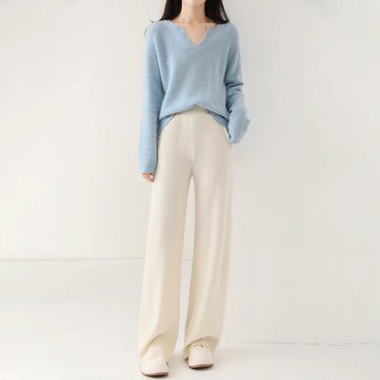 Isabella Relaxed Fit Wide-Leg Pants | Elastic Waist Pockets Pants