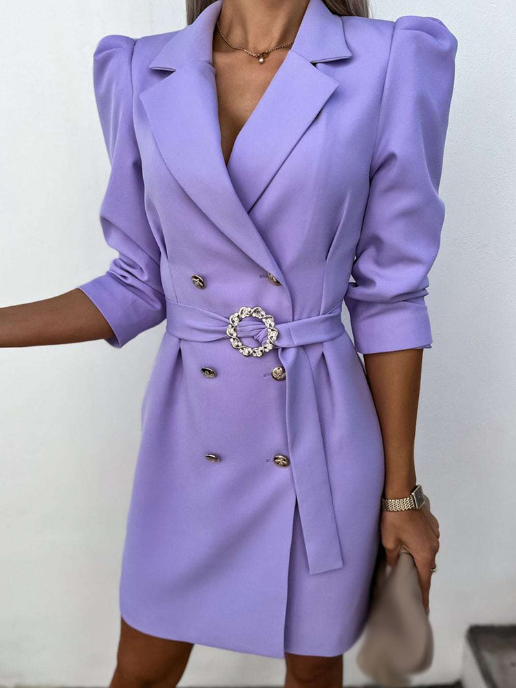 Women’s Blazer Dress – Tailored Fit – Double-Breasted – Belted Waist – Mini Length