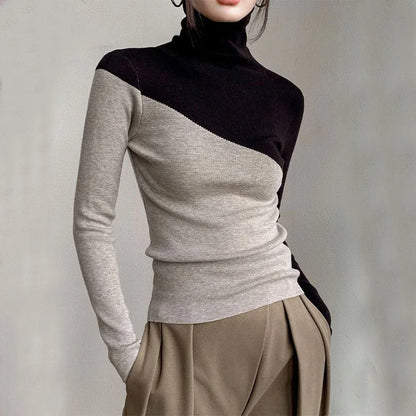 Isla Slim Fit Turtleneck Sweater | Color Block Ribbed Sweater